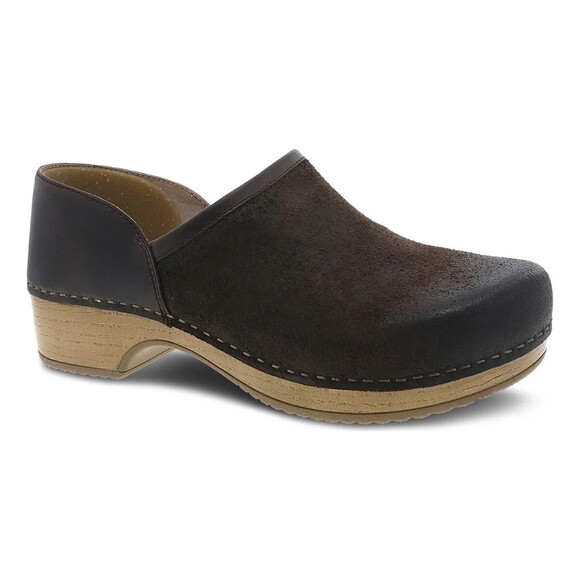 DANSKO WOMEN'S BRENNA BURNISHED SUEDE SLIP ON CLOGS EU 38 US 7.5-8 NIB CHOCOLATE - Picture 1 of 8